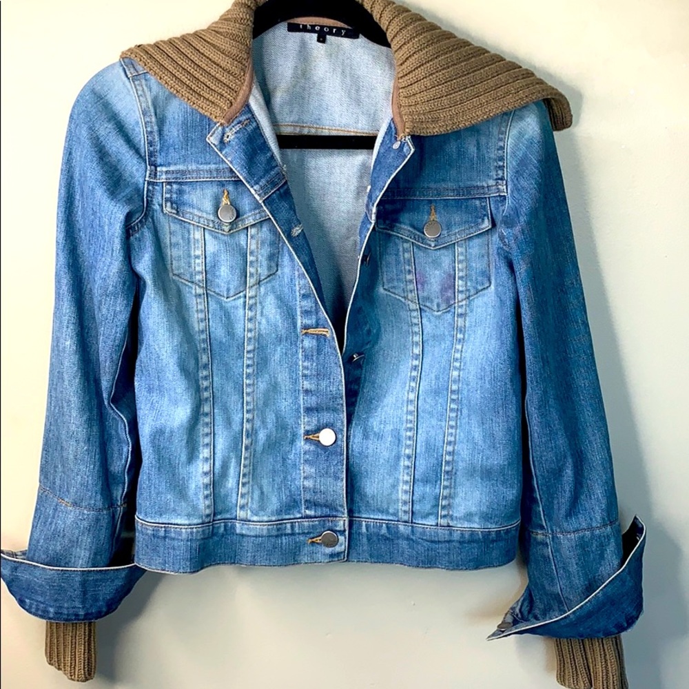 Theory Denim Jacket with sweater collar , size P